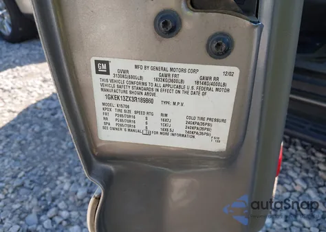 2003 GMC Yukon Sle from USA, damaged, VIN 1GKEK13ZX3R189860